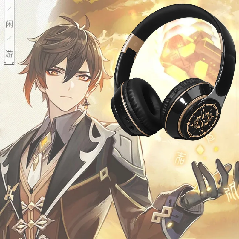 Genshin Impact Zhong Li Cosplay Props Portable Wireless Headphones Game Bluetooth Stereo Foldable Headset Adjustable Earphones