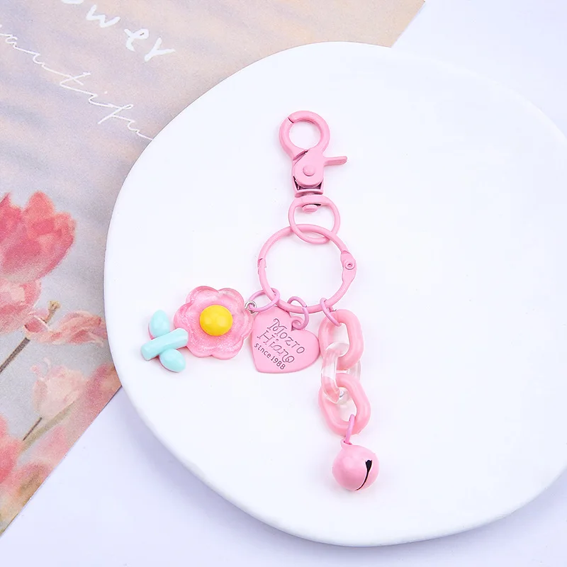 Wholesale 15pcs/set Cute Tulip Key Chain Flower Pendant Love Key Ring Backpack Car Charms Decoration Bag Accessories