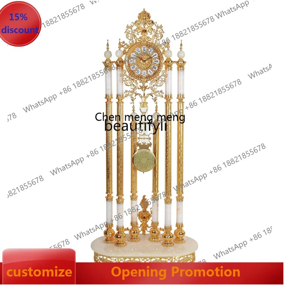 

ss7486 European-Style White Jade Standing Grandfather Clock Luxury Villa Home Living Room Crystal the Grandfather Clock