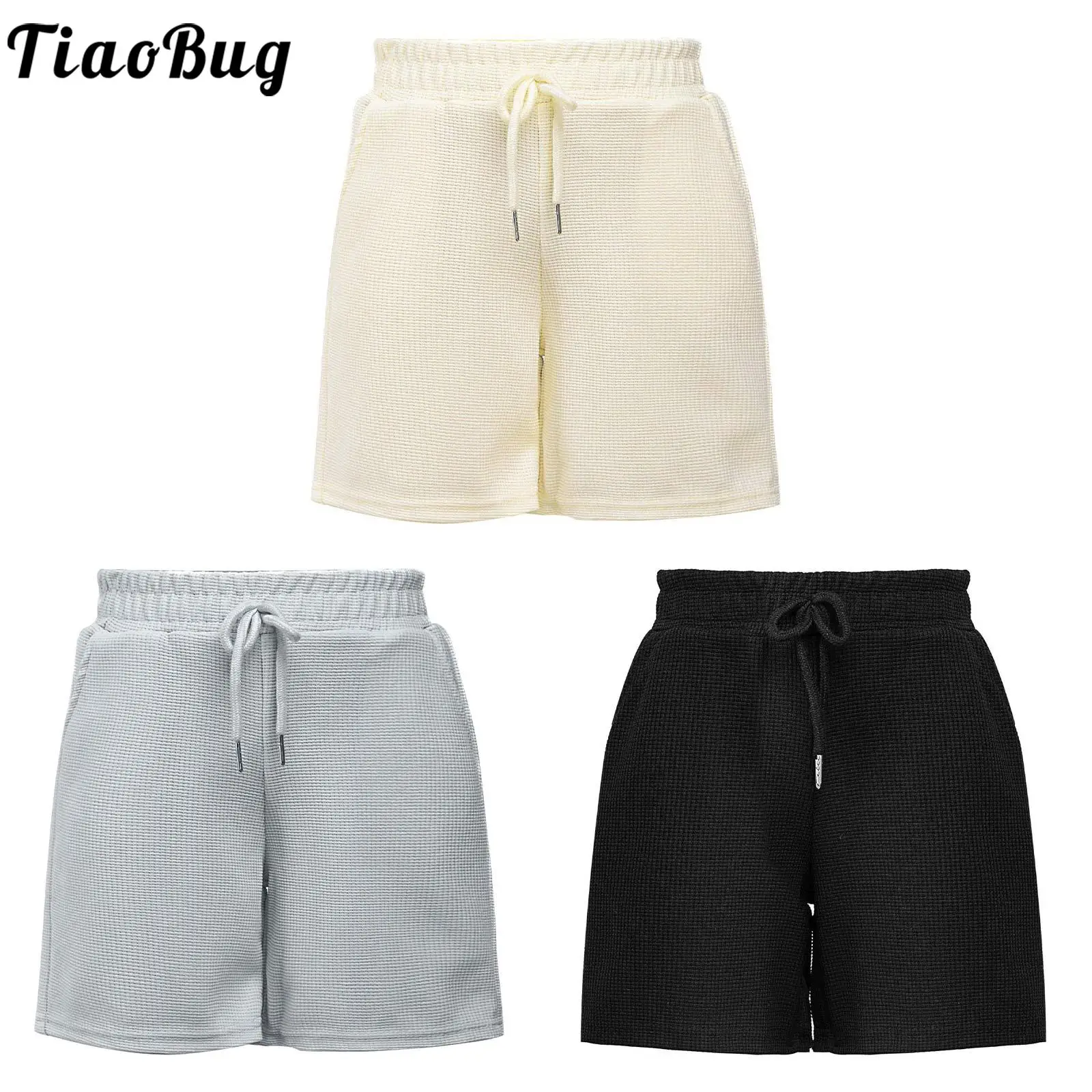 

Tiaobug Kids Girls Boys Unisex Solid Elastic Waist Short Pants with Pockets Drawstring Wide Leg Casual Loose Thin Sport Shorts