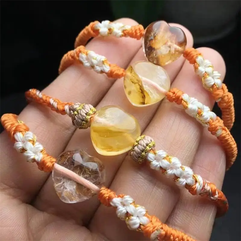 Natural Red Fire Quartz Hematoid Heart Woven Bracelet Crystal Carving Women Jewelry Healing Gemstone Holiday Gift Fashion 1pcs