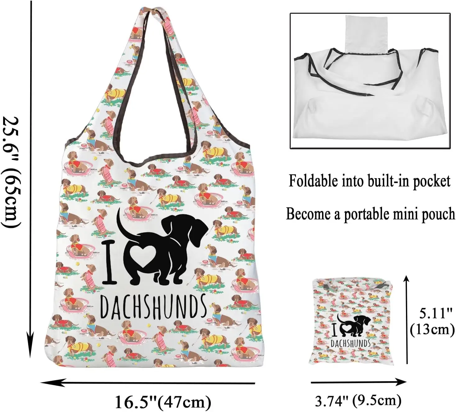 Adorable Foldable Tote Bag Dachshund Lovers Gifts for Dog Mom Bag Weiner Dog Gift Cute Dogs Reusable Shopping Bags
