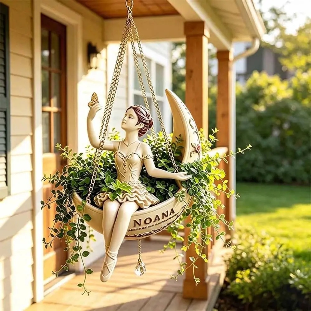 Resin Ballet Dancer Hanging Planter Elegant Ballerina Figure Hand Carved Fairy Hanging Plant Basket Whimsical UV Resistant