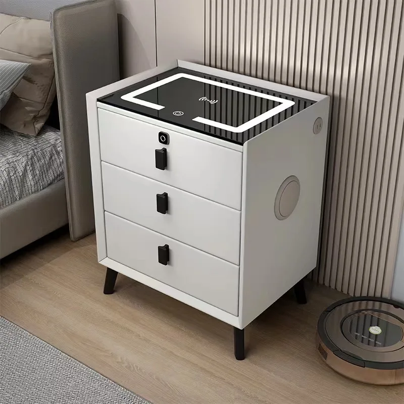 Smart bedside table Solid wood three pumps Household bedroom Multifunctional cabinet Furniture Bedside locker