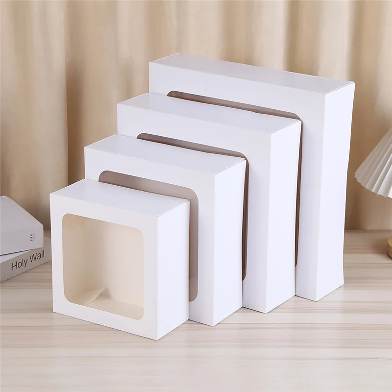 100Pcs/Lot Transparent Window Gift Box Baked Pastry Packaging Box Holiday Small Gift Packaging White Cardboard Box