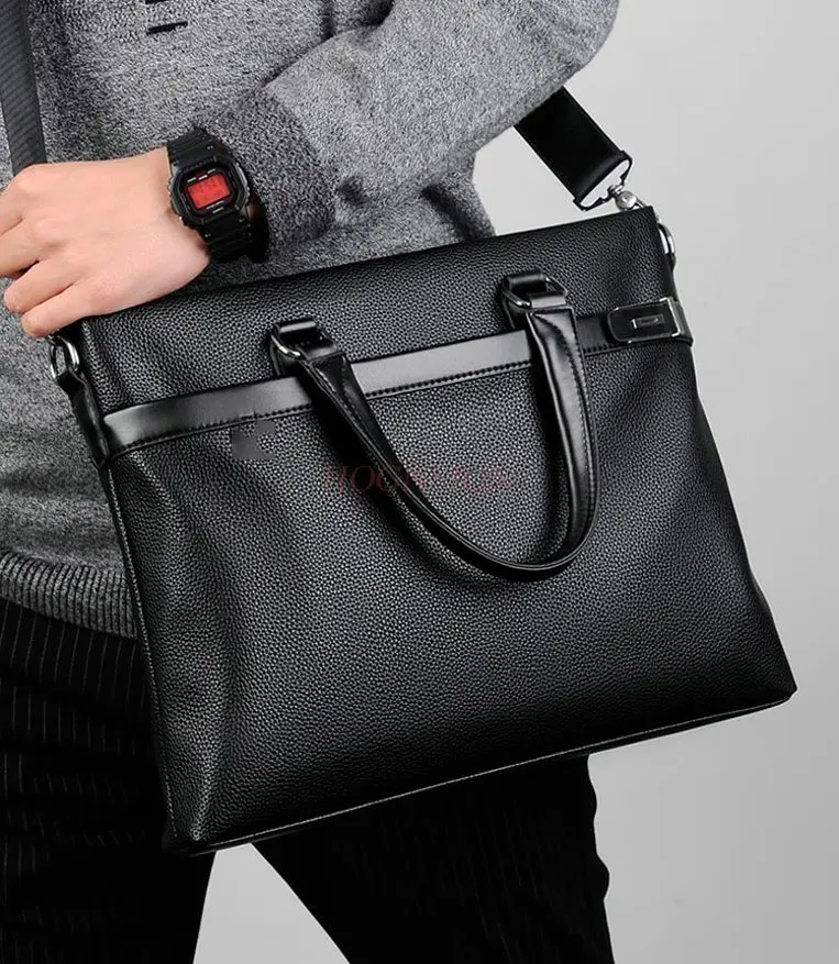 1pcs Large capacity business handbag, men's briefcase, soft leather men's bag, A4 shoulder bag, crossbody computer bag