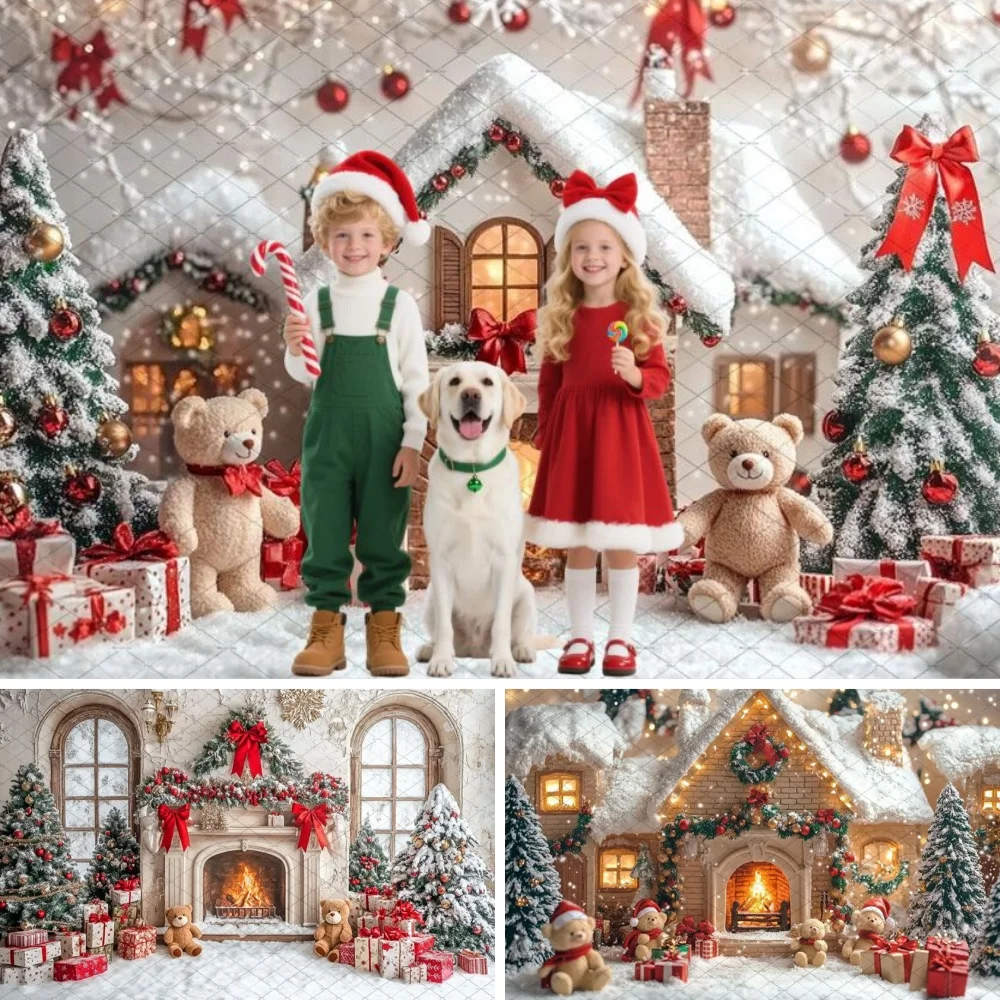 

Christmas Gift Room Photography Background Winter Window Snowy Xmas Tree Bow Backdrop Kids Family Portrait Photo Studio Props