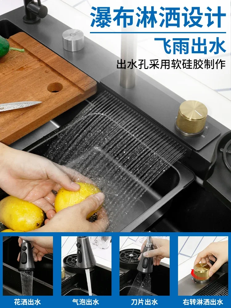 Lavello Lavabo per verdure Rubinetto a cascata Grande vasca per pulire tazze per lavello singolo