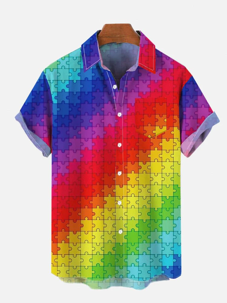 

3D Print Men's Beach Shirts Rainbow Heart Pattern Hawaiian Shirt Tops Summer New Casual Short Sleeves Holiday Shirt Men Clothing
