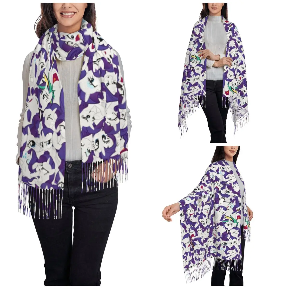 My Little Pony Rarity Mess Scarf for Women Warm Winter Cashmere Shawl Wrap Long Large Scarves with Tassel Ladies