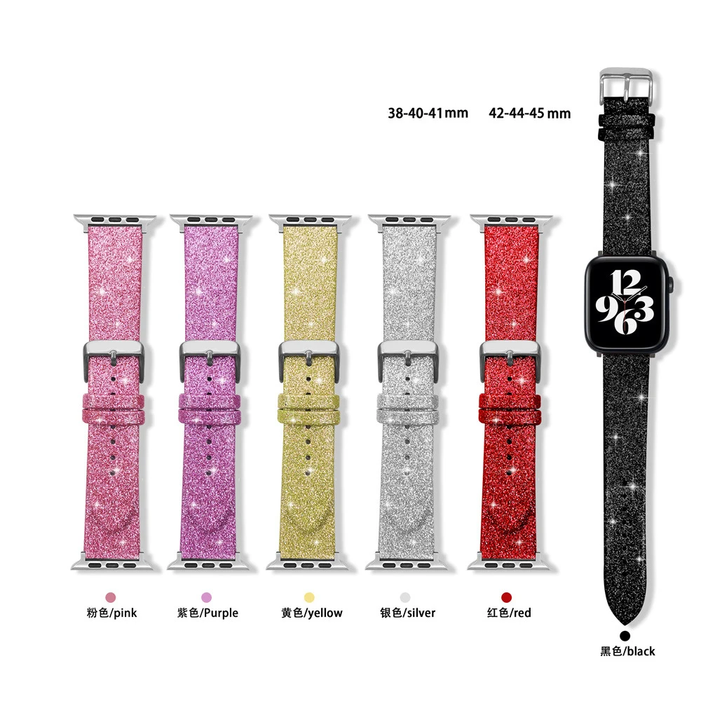 Shiny strap For Apple Watch Band 44mm 40mm Ultra 49mm 41mm 42/38/45mm Glitter leather loop bracelet iWatch Series 8 7 6 5 4 3 SE