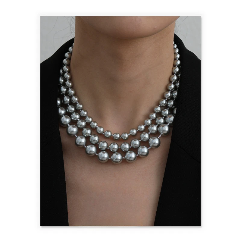 

French gray pearl necklace women's high-end light luxury niche design sense