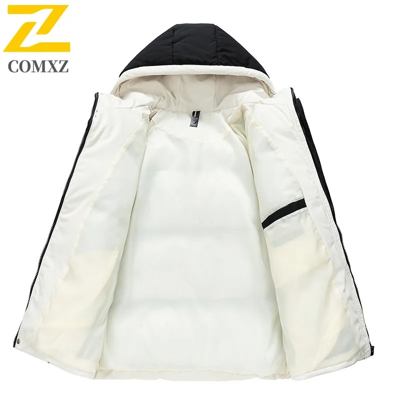 COMXZ 2025 Winter Men Fleece Lined Jacket Spring Autumn American Style Waterproof  Windproof Hooded Outdoor Sports Casual Coat