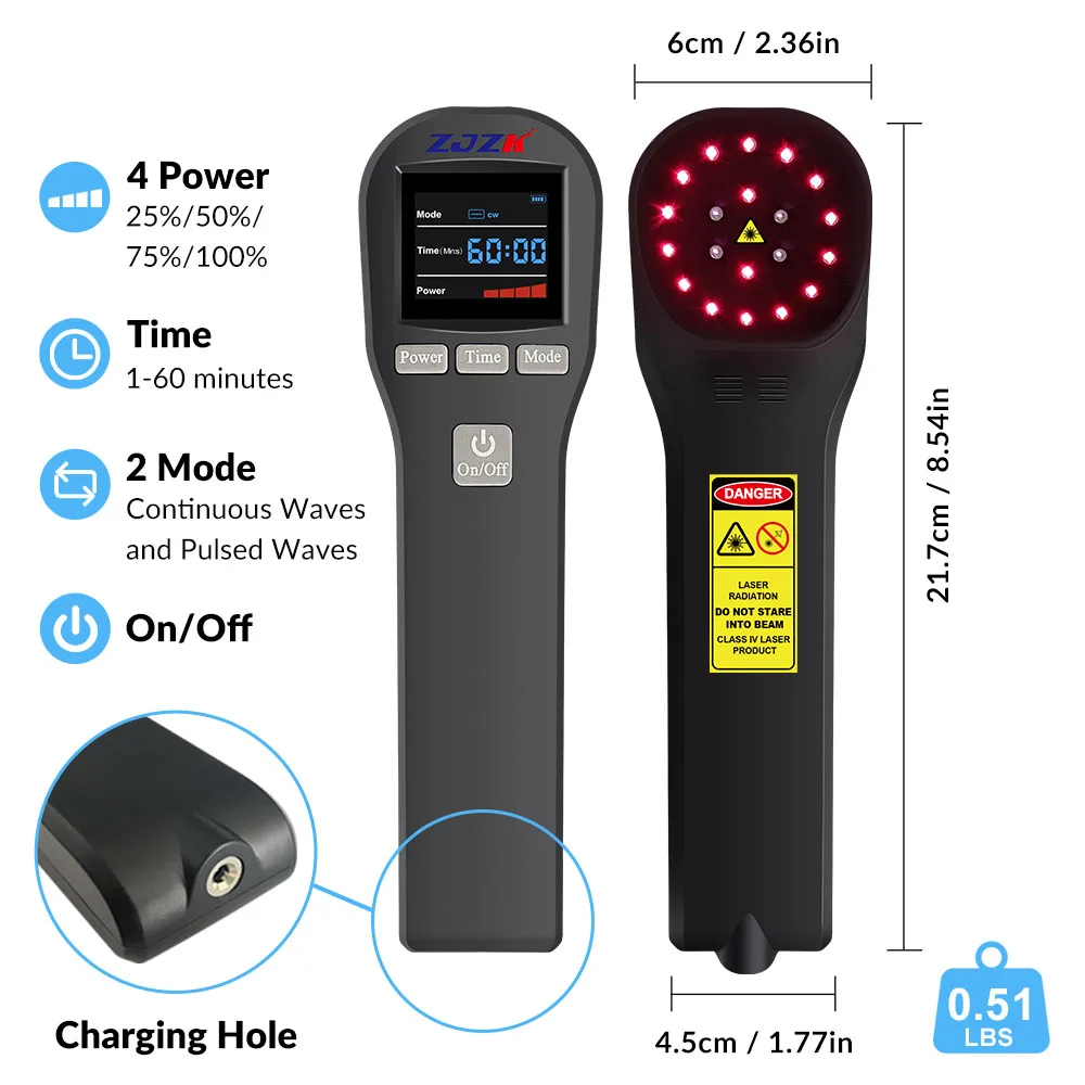 ZJZK Class Ilib Laser Pulse Therapy Knee Support Joint Pain Device 880mW 4x808nm+16x650nm 20 Diodes With Two Working Modes