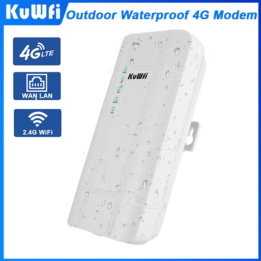 

KuWFi CAT4 Outdoor 4G LTE Router 300Mbps 2.4Ghz Wireless Wi-Fi Router with 24V POE Adapter WAN LAN Ethernet Port for IP Camera