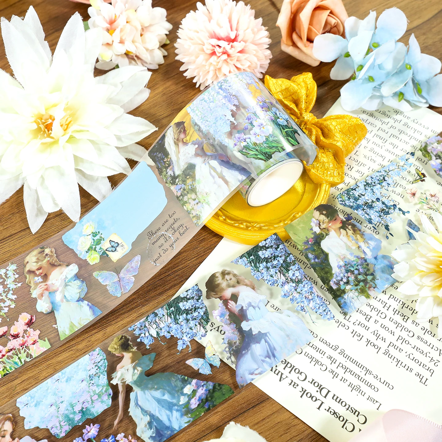 2m/Roll Beautiful Lady Transparent PET Tape Flower Masking Tape 3D Crystal Ink Decorative Stickers For DiaryScrapbookingJournal