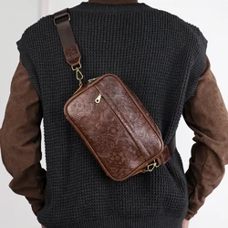 Handmade Genuine Leather Men's Crossbody Shoulder Bag Casual Horizontal Messenger Bag For Male Travel