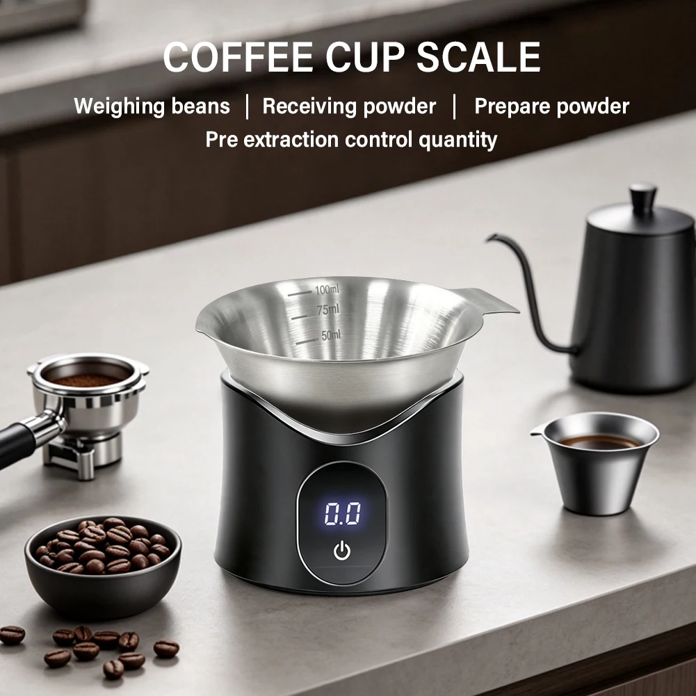New Digital Coffee Scale 0.2‑500G With 100Ml 304 Stainless Steel Receiving Cup 0.1g High Accuracy Coffee Bean Kitchen Food Scale