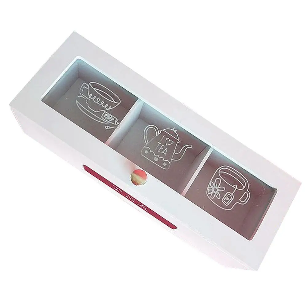 

Wooden Tea Box High Hardness Wood Storage Container White Color Drawer Design Tea Bags Sweets Storage Case Kitchen Bar