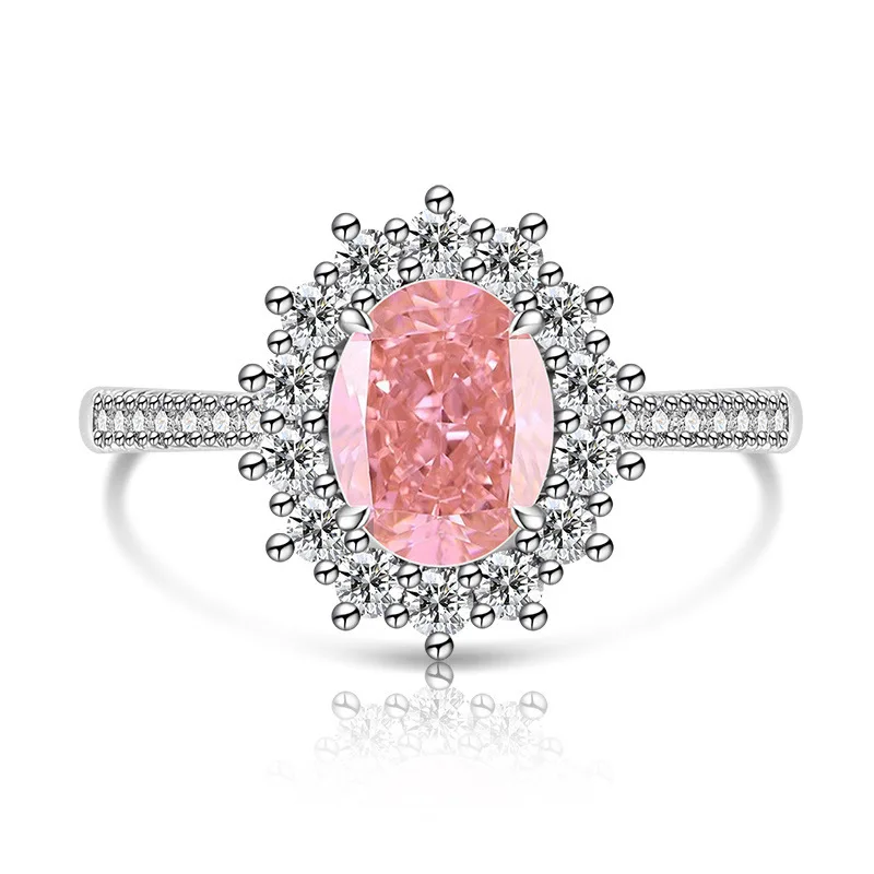 925 Sterling Silber Mode Luxus-Ring mit Eisblumen-Schliff, Taubenei-Sonnenblumen-Kristall und Zirkon für Damen, Schmuckgeschenk – Detail 14