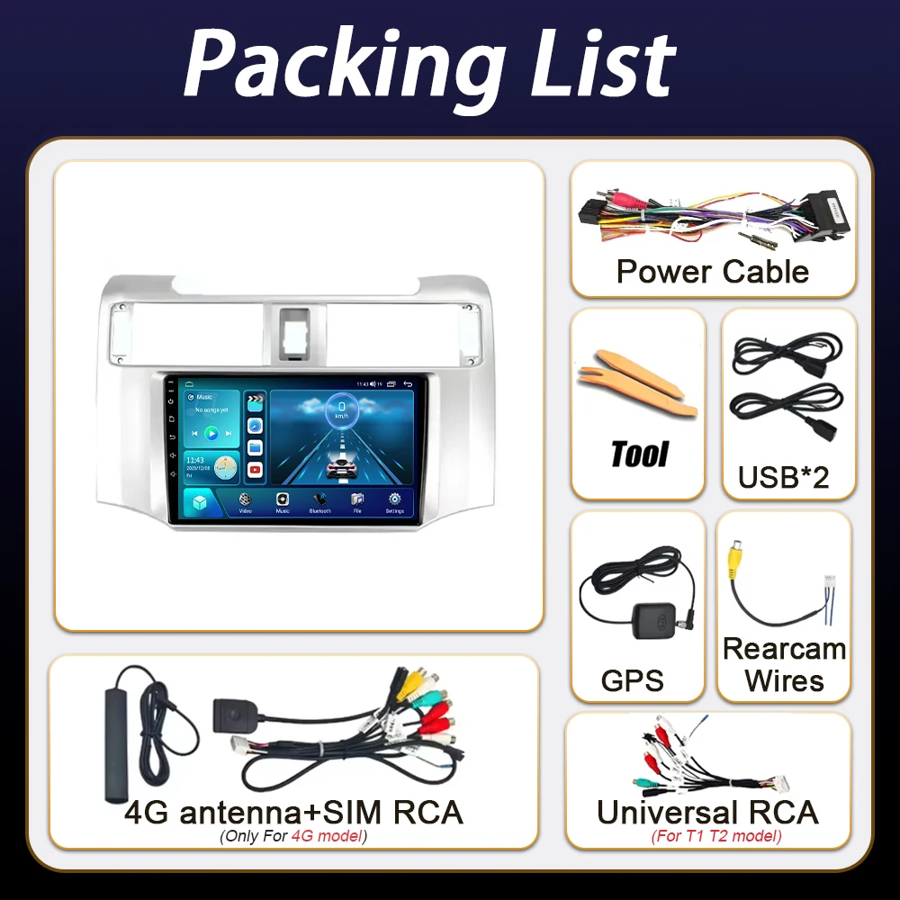 Android 16Carplay Auto For Toyota 4Runner 4 Runner 2009-2020 Car Radio Player Multimedia Stereo Navigation GPS Video Bluetooth