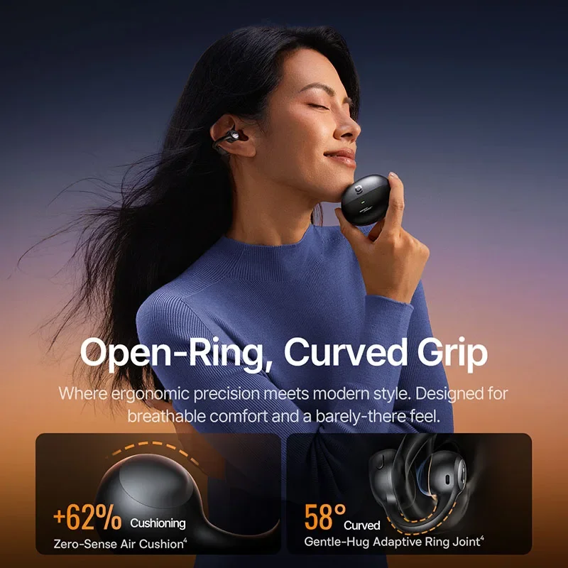 베이스어스 인스파이어 XC1 이어 클립 무선 이어버드 블루투스 6.1 하이 레졸루션 오픈 이어폰 귀걸이형 4-마이크 클립온 이어버드 보스 사운드