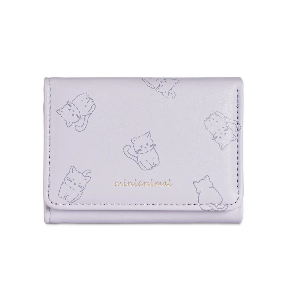 Compact Korean-Style Cartoon Trifold Wallet Cute Pattern Soft Card Holder Minimalist Rabbit Pu Leather Coin Purse Daily Outings