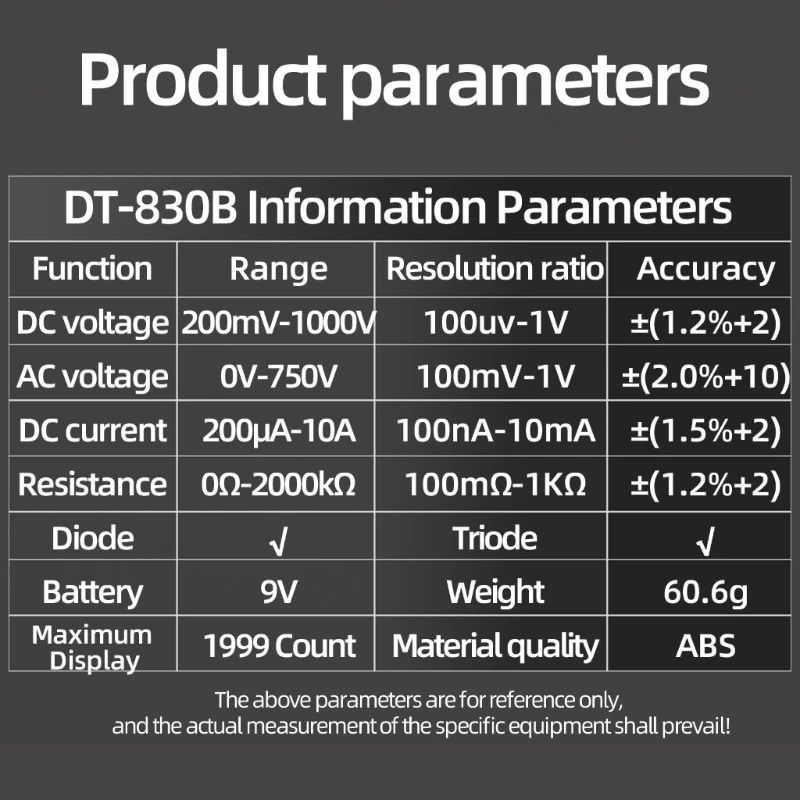 A2UD DT-830B Multimeter LCD Auto Digital Voltmeter Ohmmeter Tester