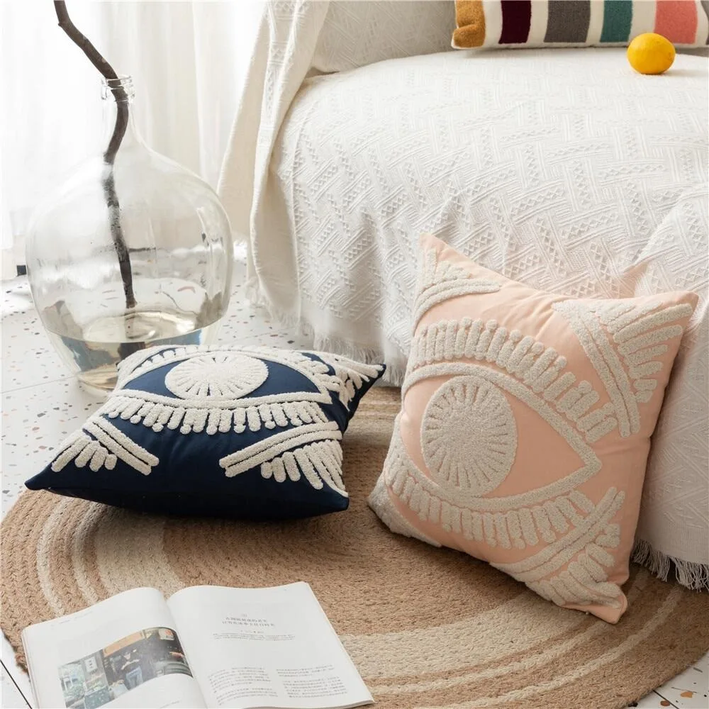 CIFBUY Luxurious Abstract 100% Cotton Canvas Towel Embroidered Cushion Cover  Geometric Cozy Decorative Throw Pillow Case