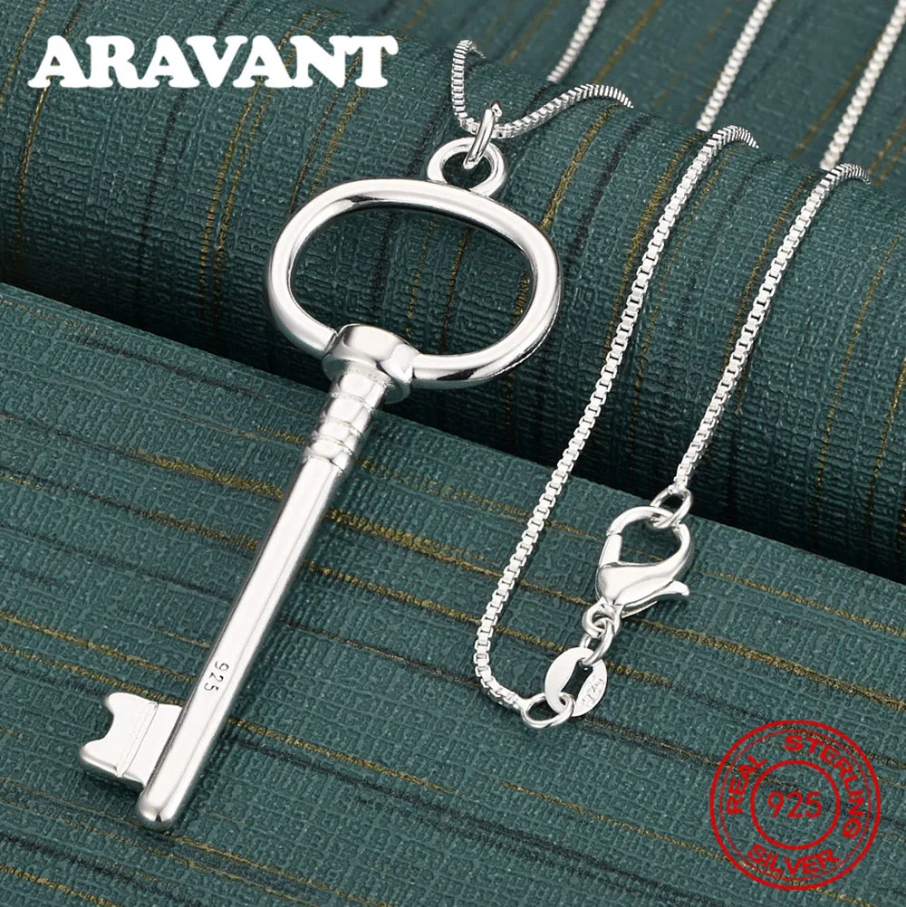 

925 Sterling Silver Ring Key Pendant Necklace Women'S Retro Elegant Noble Party Jewelry