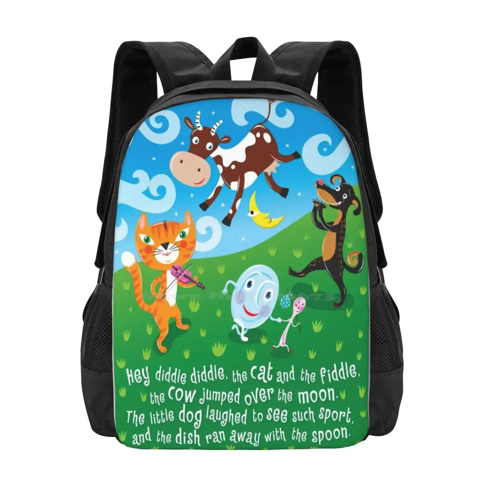 

Hey Diddle Diddle - Nursery Rhymes Hot Sale Schoolbag Backpack Fashion Bags Hey Diddle Diddle Cat And The Fiddle Cow Jumped