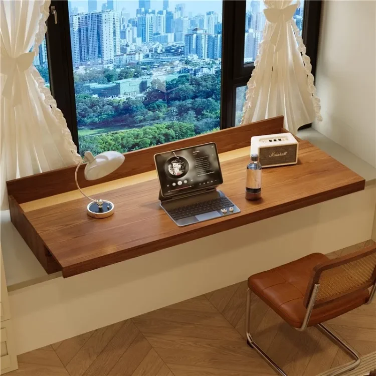 Pure solid wood bay window push-pull desk computer desk with drawers integrated learning office