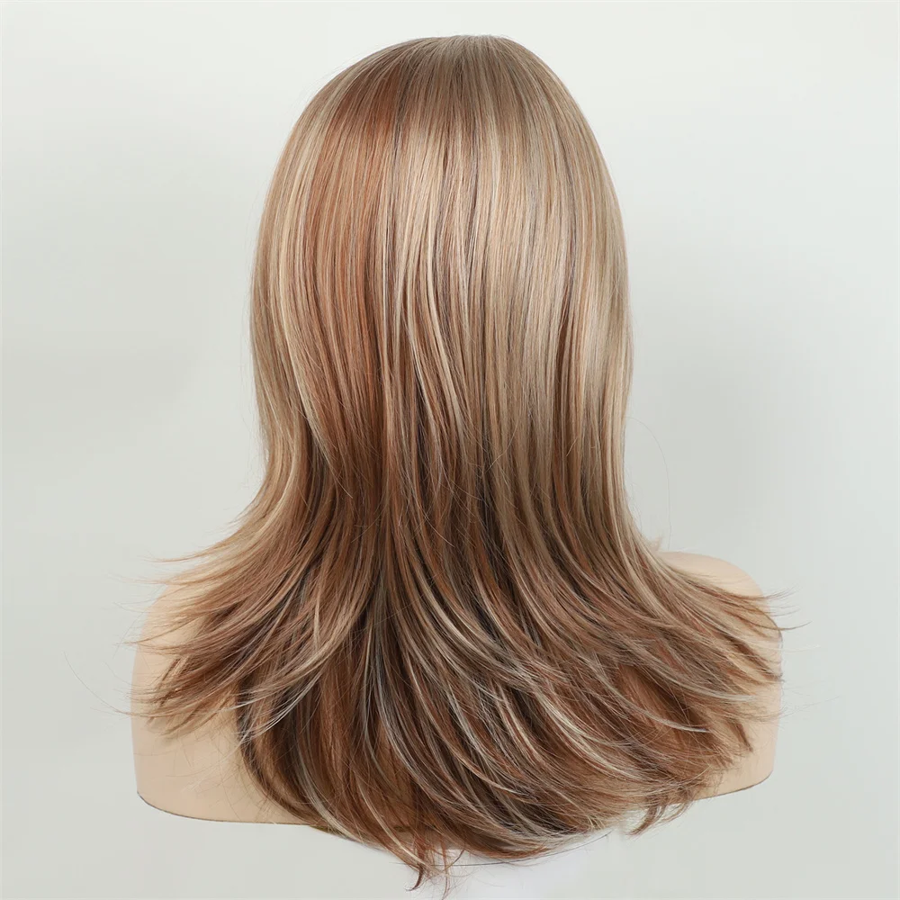 SQRDGQ Synthetic Hair Side Part Blonde Wig with Bangs Wigs for Women Daily Party Straight Wig Female Natural Hair Woman Wigs