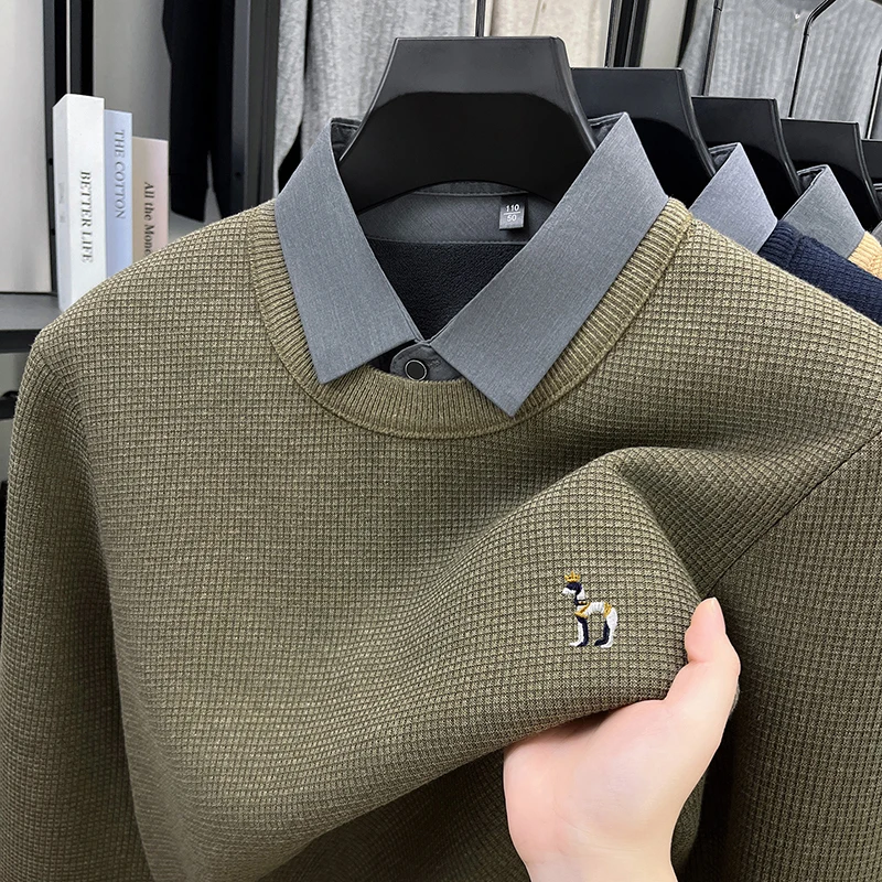 2025 New Premium Winter Wool Crewneck Pile-Look Business Casual Flared Thickened Thermal Sweater Knitwear Base Layer