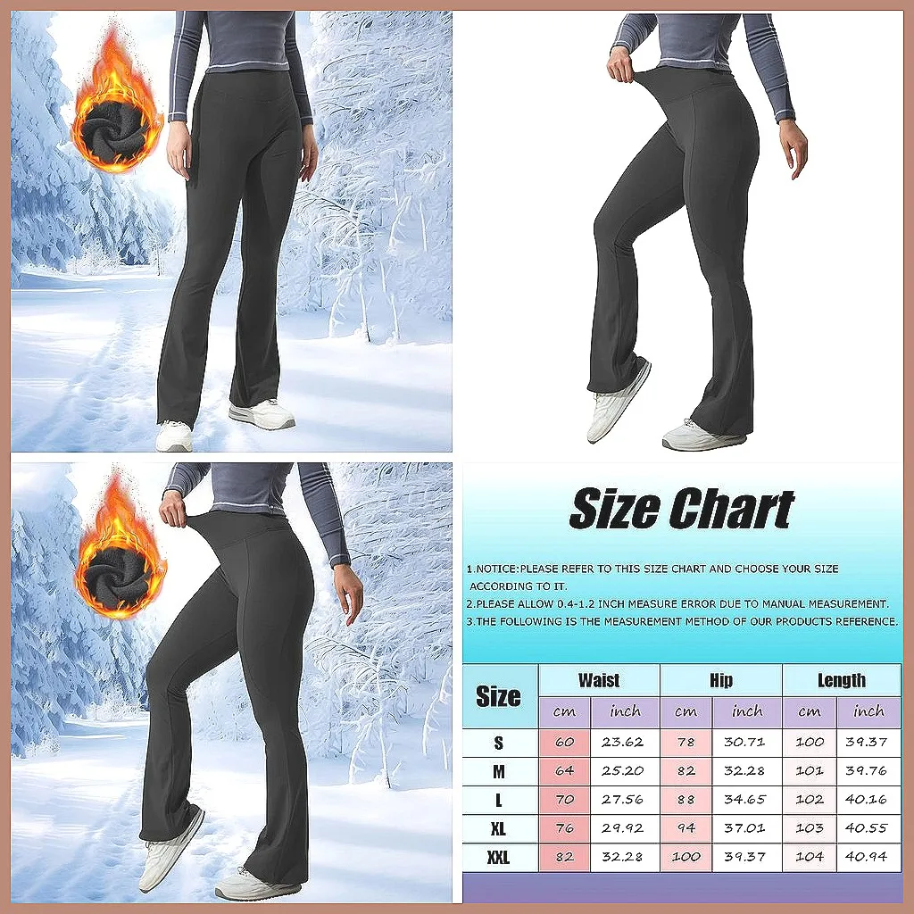 

Women's High Waisted Flared Pants, Fleece Lined Wide Leg Trousers with Pockets for Casual Outdoor Sports