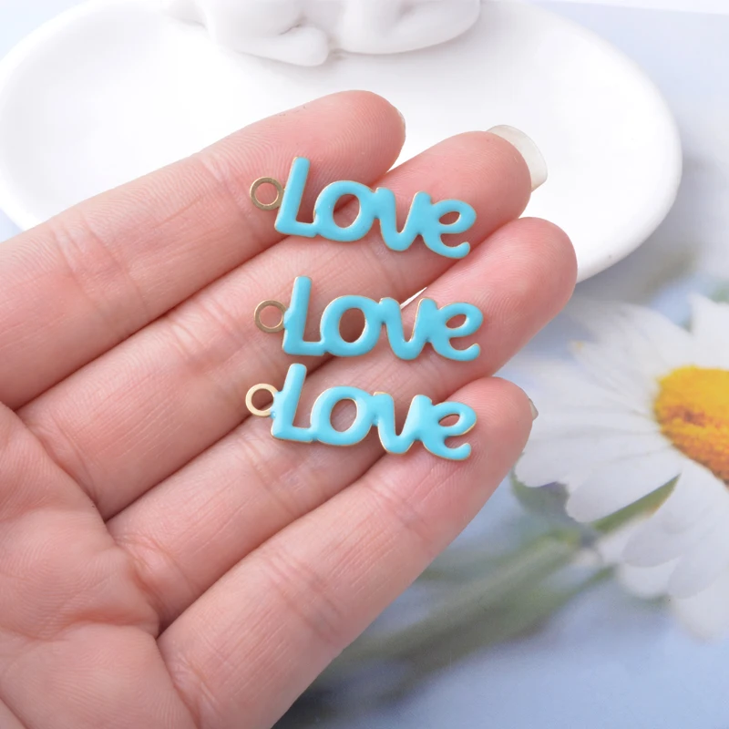 10 Stück doppelseitige Emaille-Buchstaben-Liebesanhänger aus Kupfer mit Öltropfen-Effekt, Mädchen-Alphabet-Ohranhänger, DIY-Schmuck, Halsketten-Zubehör – Detail 7