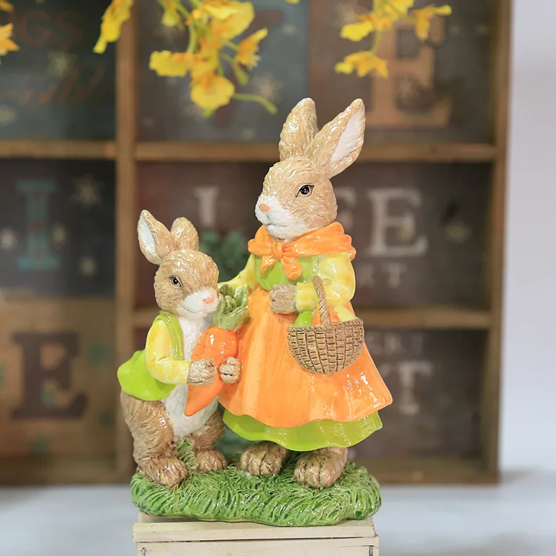 

Easter Decoration Gift Easter Egg Rabbit Home Livingroom Arrangement Couple Rabbit Ornaments Mother and Child Bunny Figurines