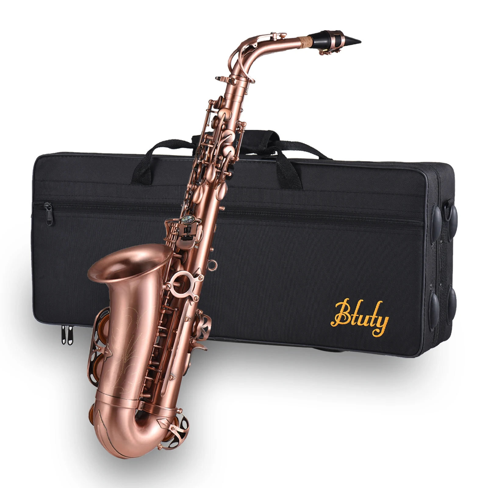 Professional Red Bronze Bend Eb E-flat Alto Saxophone Sax Abalone Shell Key Carve Pattern with Case Gloves