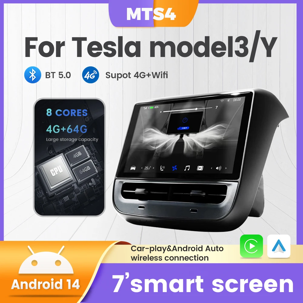 7\'\' Android Car Rear Seat Entertainment Vedio Screen for Tesla Model 3 Y 2019 2023 2024 Air Conditioner Panel Multimedia Player