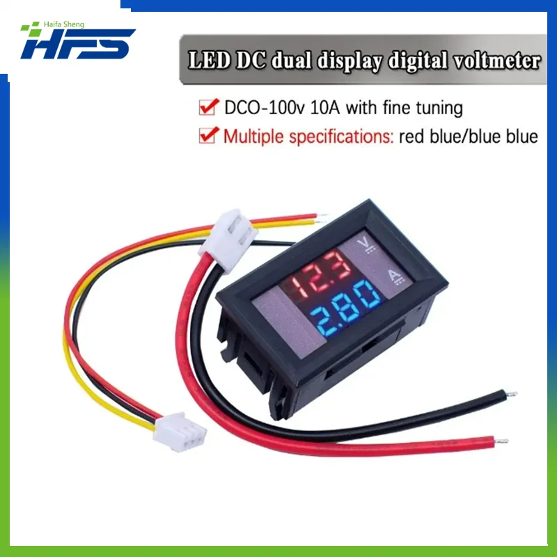 

DC 0-100V 10A Digital Voltmeter Ammeter Dual Display Voltage Detector Current Meter Panel Amp Volt Gauge 0.28" Red Blue LED