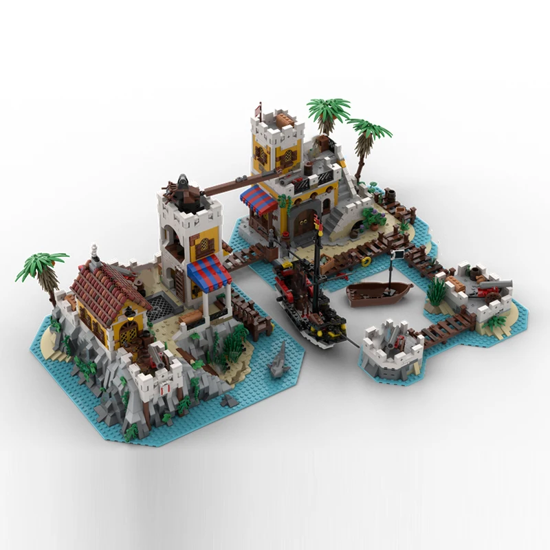 Medieval Castle Model MOC Building Bricks Pirate Trade Post Station Modular Technology Gifts Holiday Assemble Children Toys Suit