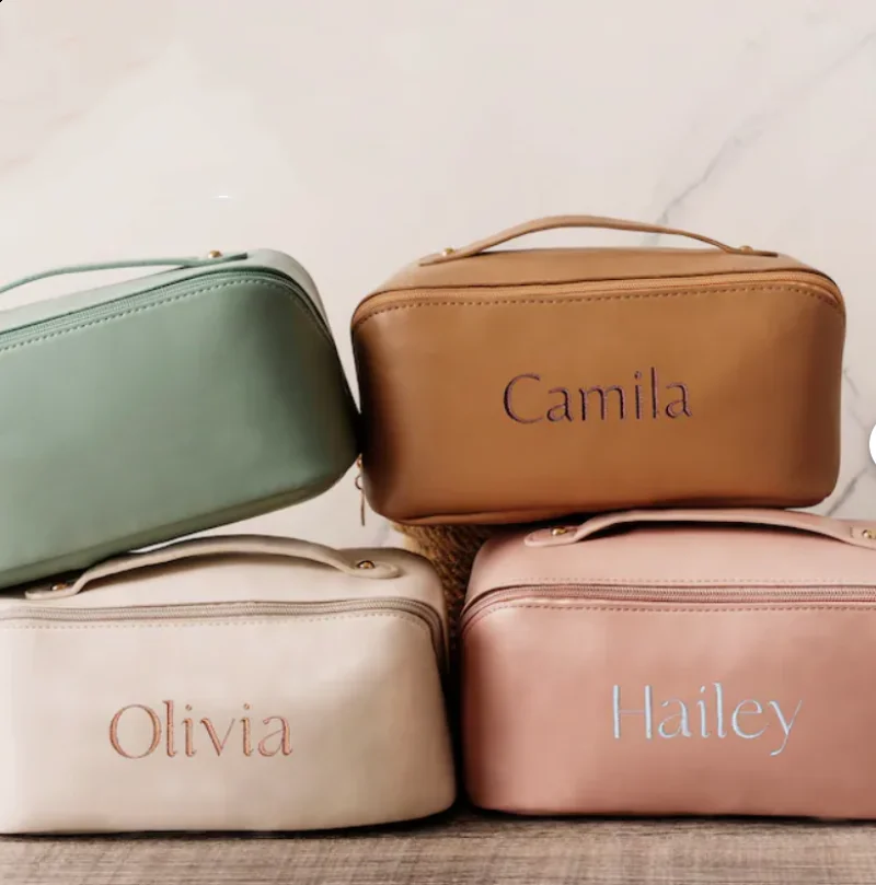 Personalized Makeup Bag Custom Embroidered Travel Cosmetic Bag Christmas Gifts for Her Bridesmaid Gifts Birthday Gift for Women