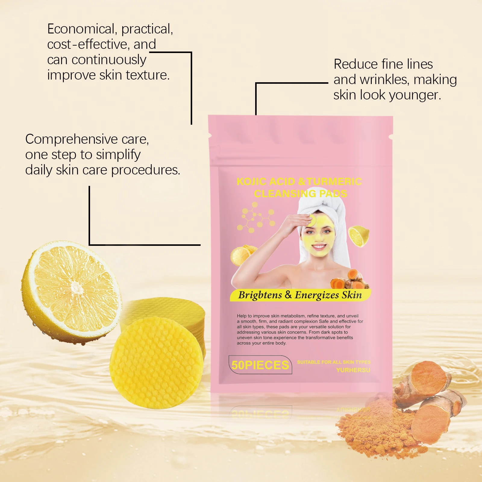 Pad Pembersih Wajah Kunyit 60p - Skincare Natur E ulasan dan harga