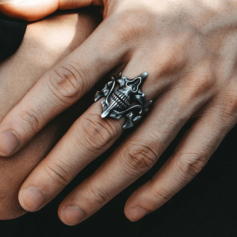 

Retro Skeleton Face 925 Silver Ring Stackable Men's Single Trendy Design Style Ring Fashionable Unisex Band without Engraving