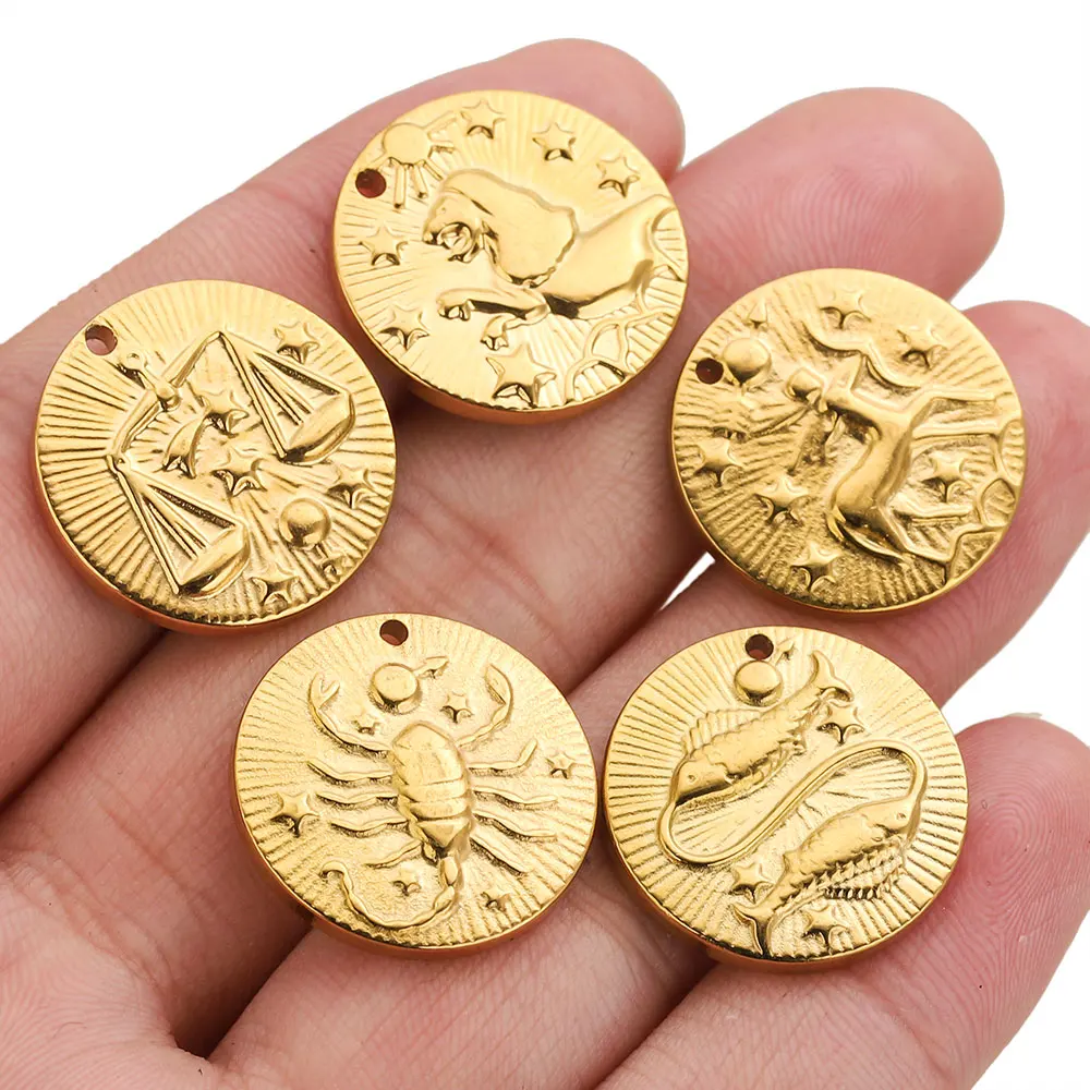 5pcs Stainless Steel 12 Zodiac Signs Charms Connector Gold Plated Pendants for DIY Jewelry Earrings Necklace Making Materials - view 4