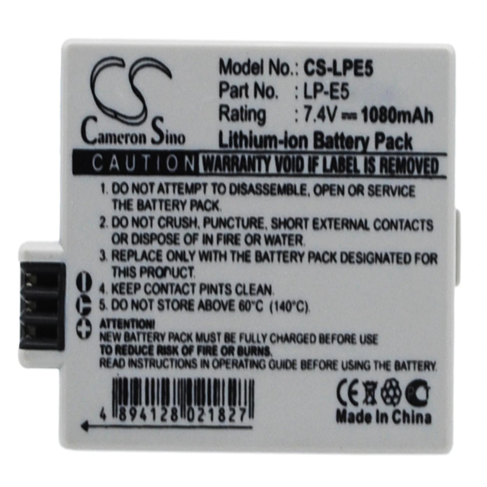 

Li-ion Camera Battery for Canon,7.4V,1080mAh,EOS 450D,EOS Rebel Xsi,LP-E5,LC-E5