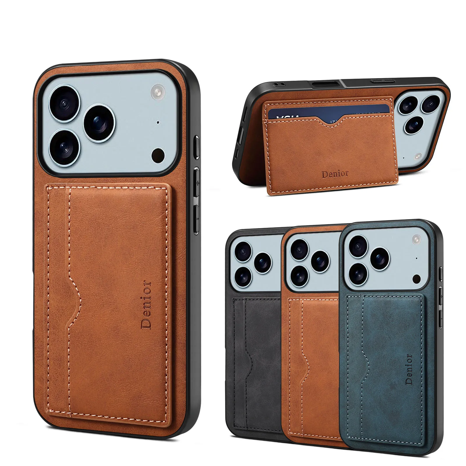 EUCAGR Für iPhone 17 17 Air 17 Pro Max 16E 16 Pro Max 16 Luxus Retro Brieftasche Telefon Fall Karte Halter PU Leder stehen Zurück Abdeckung