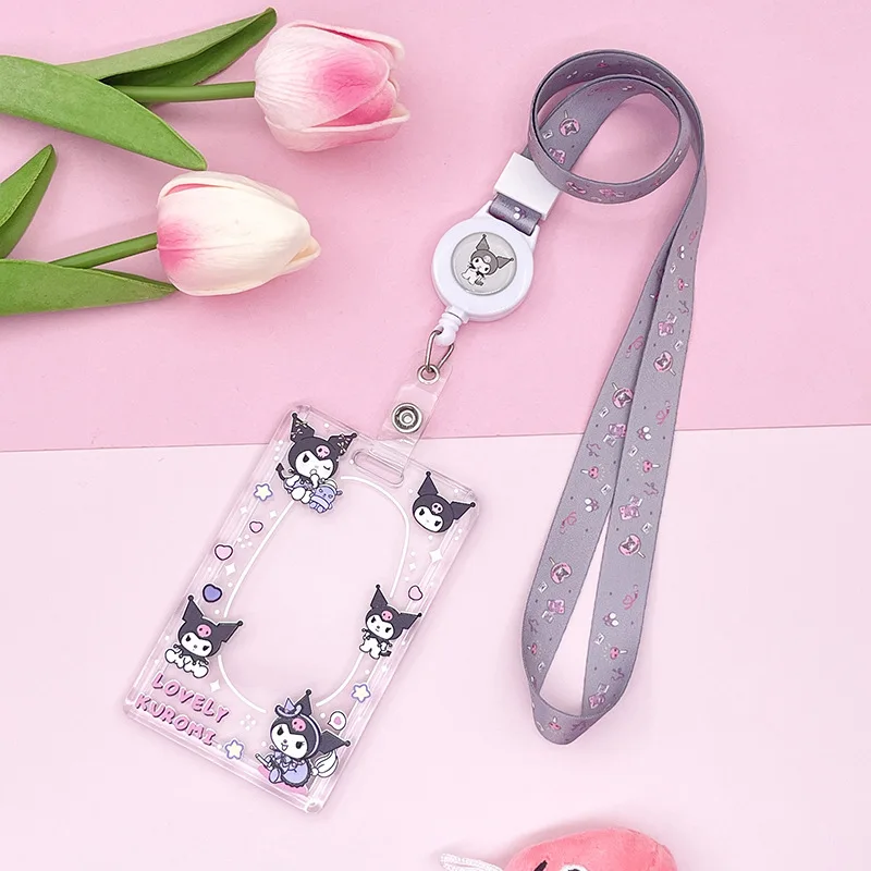 Sanrio Kuromi My Melody Cartoon Card Holder Anime Cinnamoroll Pochacco Pompom Purin Cute Photo Student Meal Card Holder Lanyard