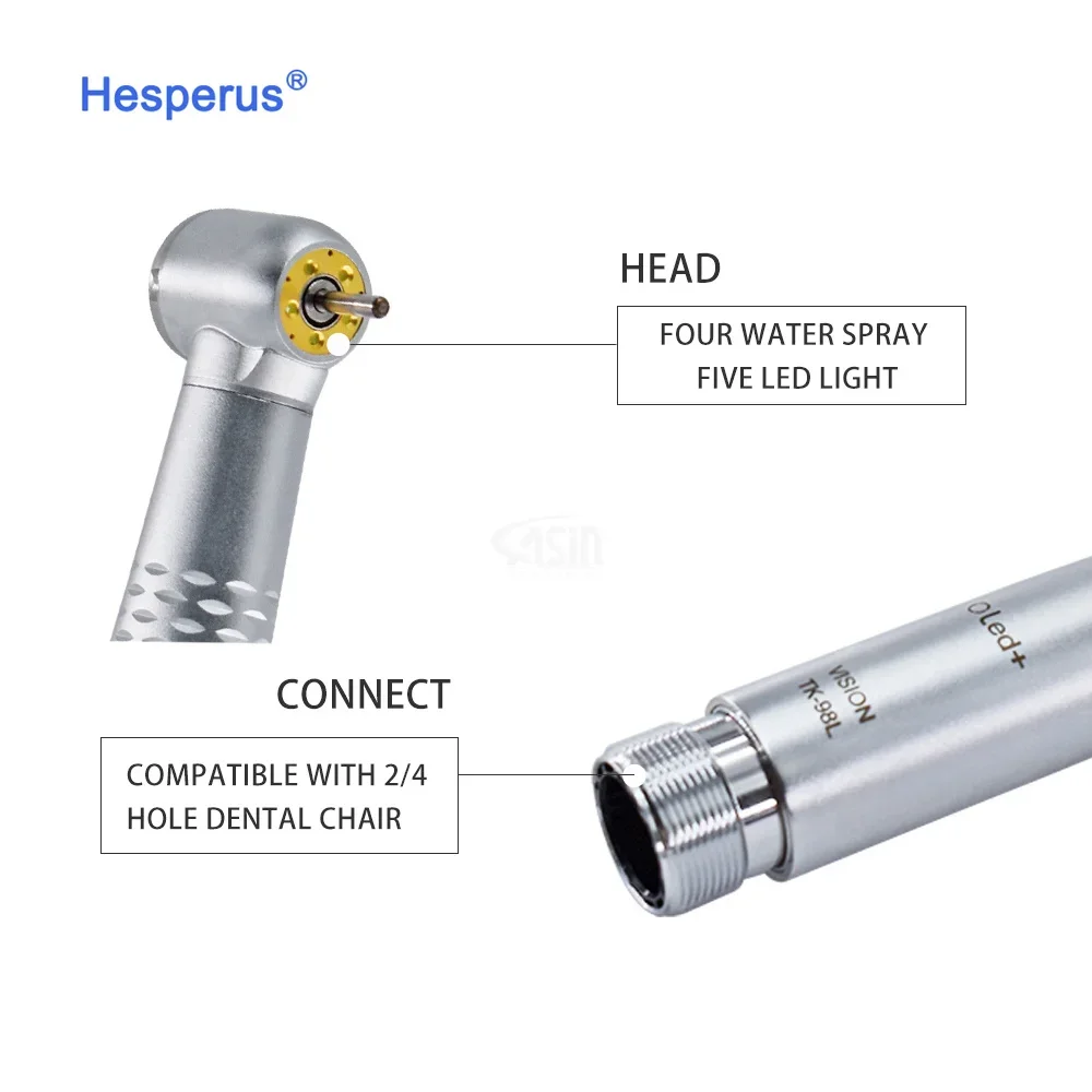 2/4 Holes Den tal 5 LED E-generator Handpiece Push Button Inner Spray High & Low Speed Turbine Kit