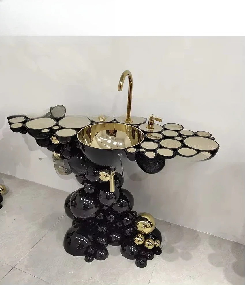 Luxury Bathroom Bathtub Bathroom Highlight Black and Gold Painted Spherical Stainless Steel Bathtub